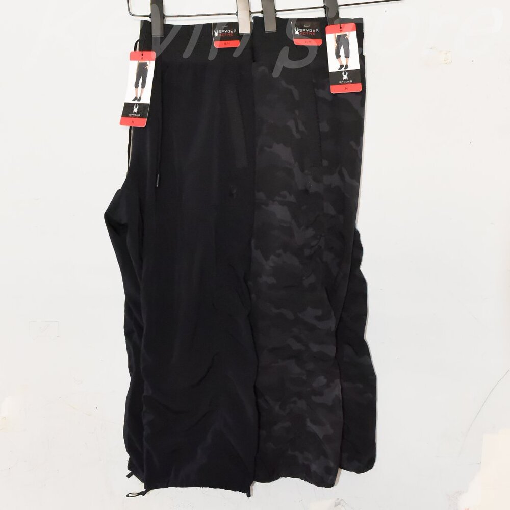 2 pairs of Spyder Ladies' Active Woven Capri, Black, Black Camo.Price is for 2